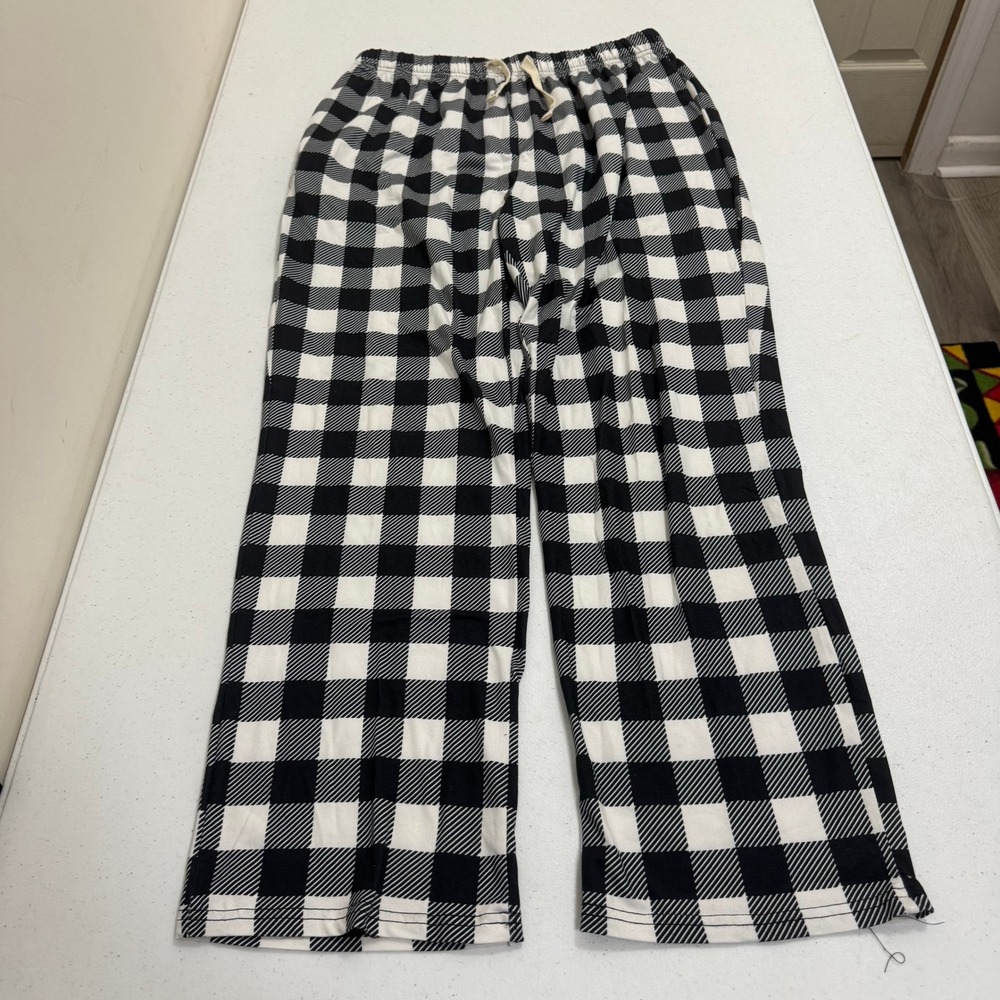 IFFEI Womens Buffalo Plaid Pajama Pants Black White Checkered Lounge Large‎